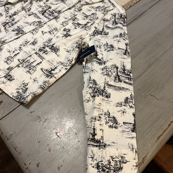 NWT White Black Paris City Print Charter Club Denim Jacket Button Front Sz XXL - Picture 2 of 11